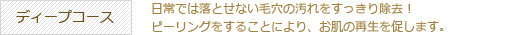 ディープコース「日常では落とせない毛穴の汚れをすっきり除去！ピーリングをすることにより、お肌の再生を促します。」